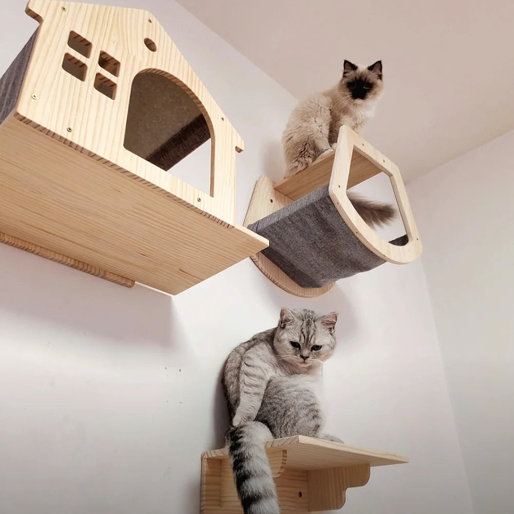 Cat Climbing Shelves Wall Mounted Cat Tree with Sisal Scratching Post Jumping Platform Ladder Cats Supplies Indoor Pet Furniture