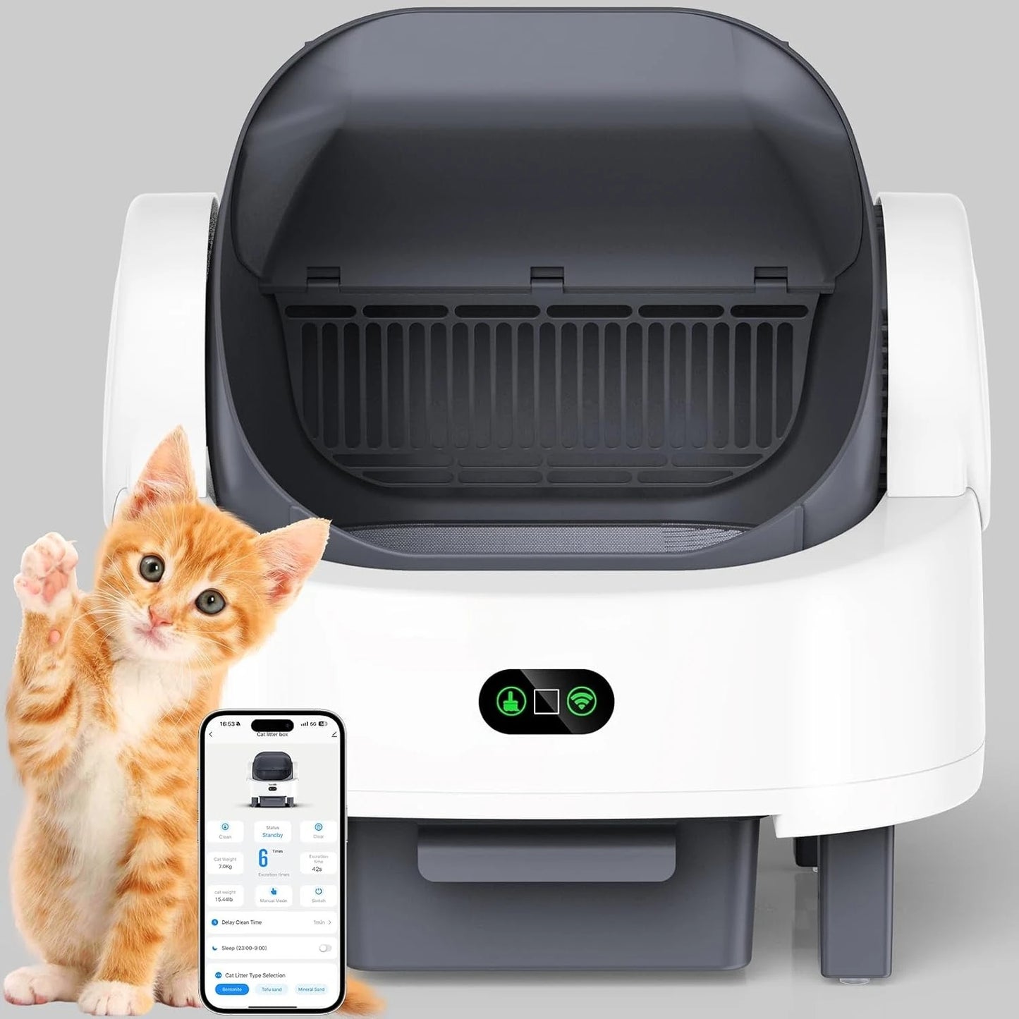 Automatic Cat Litter Box, Electric Large Open-Top Self Cleaning Litter Box for Multiple Cats, Smart APP Control, Customized