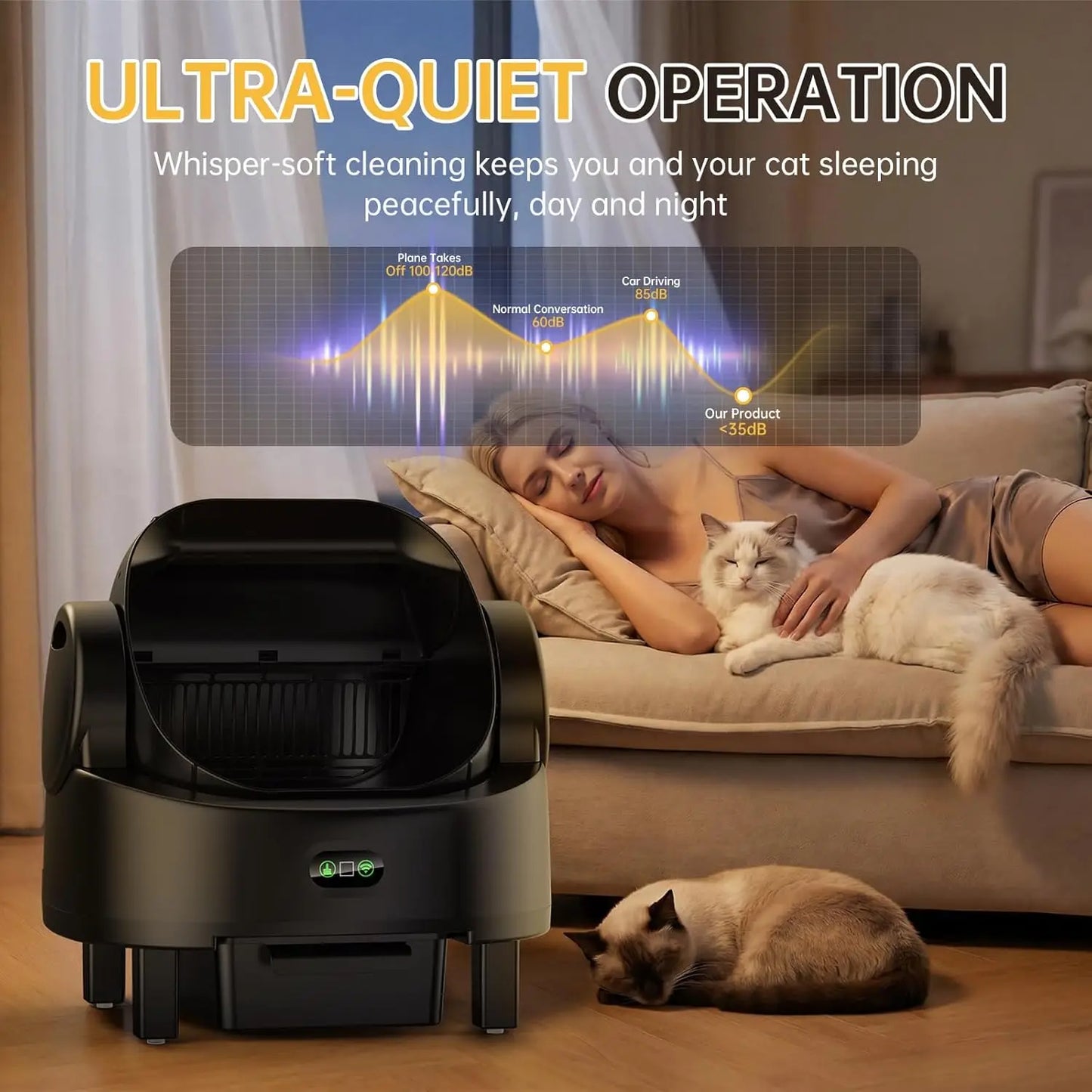 Automatic Cat Litter Box, Electric Large Open-Top Self Cleaning Litter Box for Multiple Cats, Smart APP Control, Customized