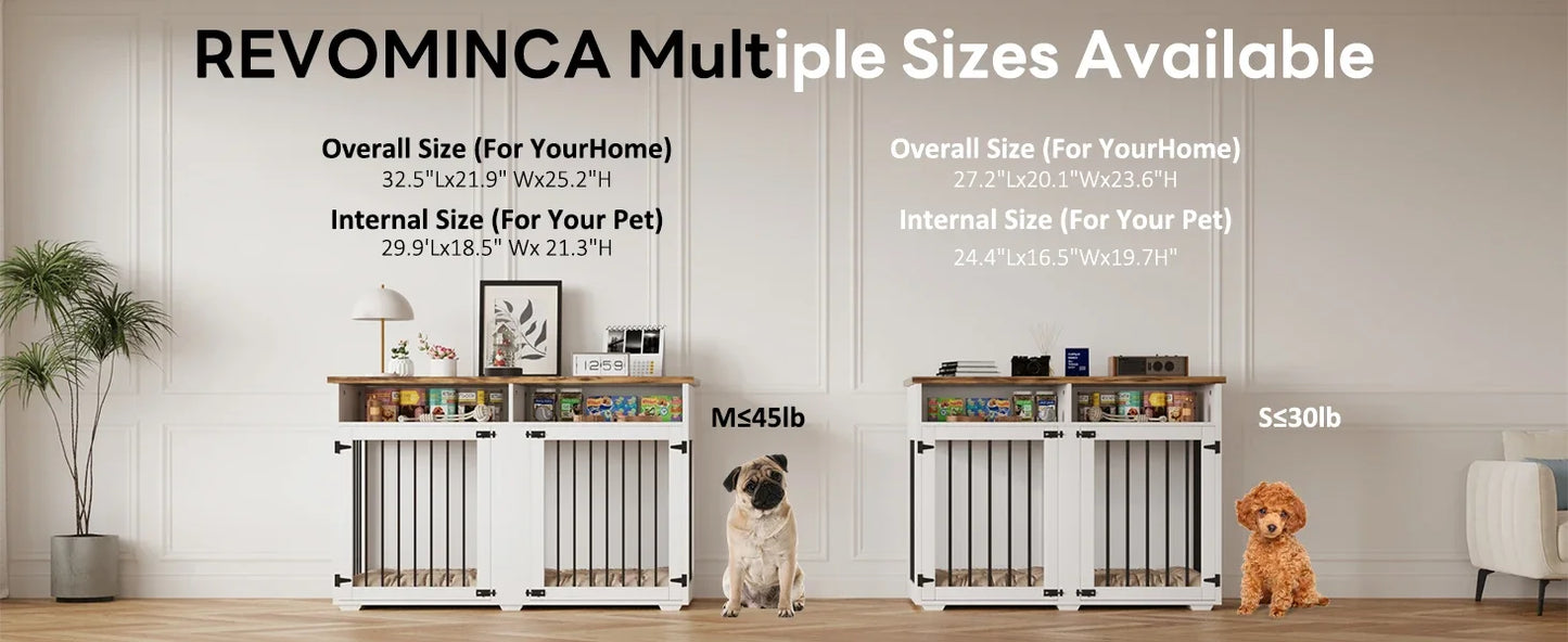 72 Inch Dog Crate Furniture for 2 Dogs Wooden Dog Crate with Storage Compartments Indoor Kennel with 4 Doors