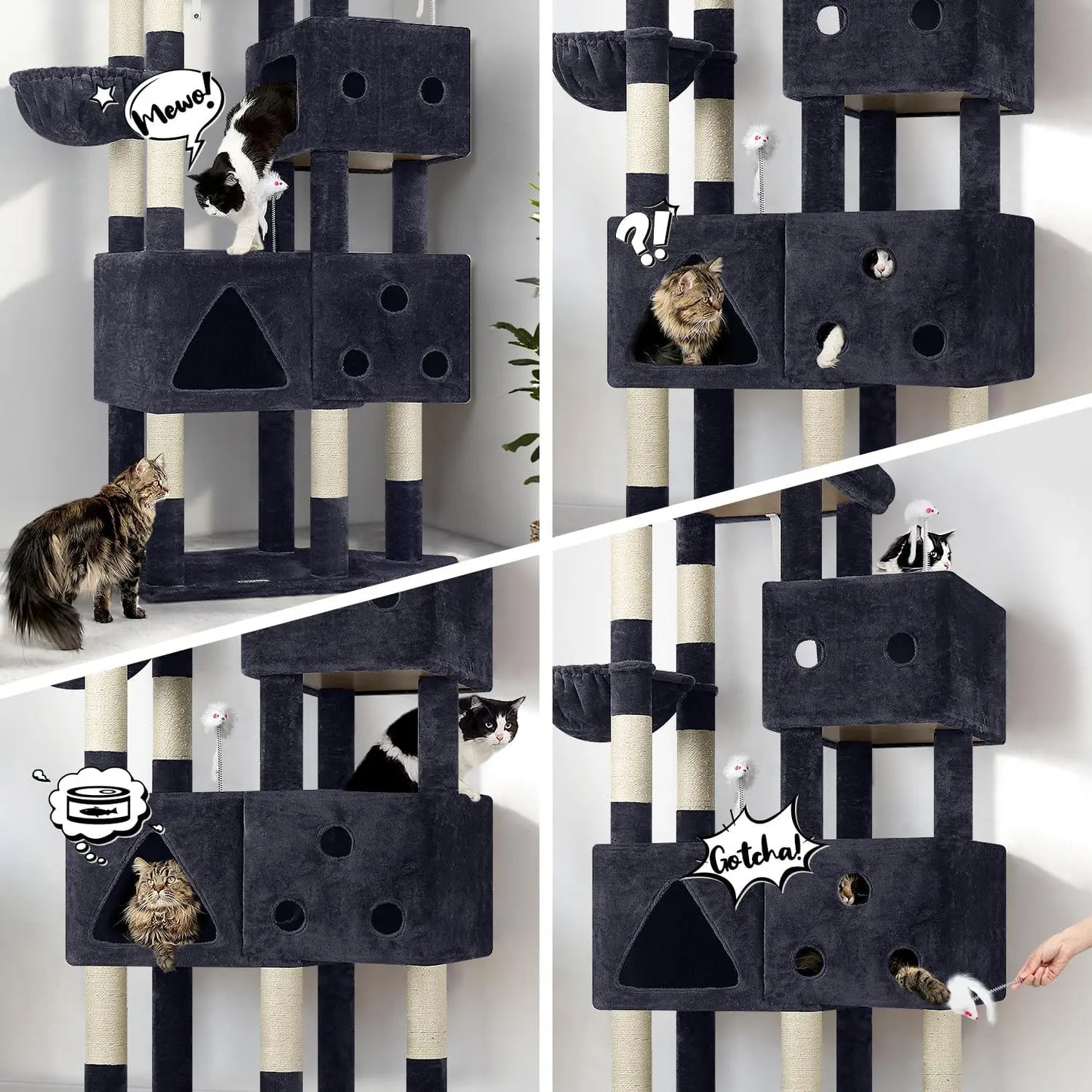 81" Cat Tower for Large Cats, Heavy Duty Cat Tree with 3 Condos, 8 Scratching Posts, Dark Grey