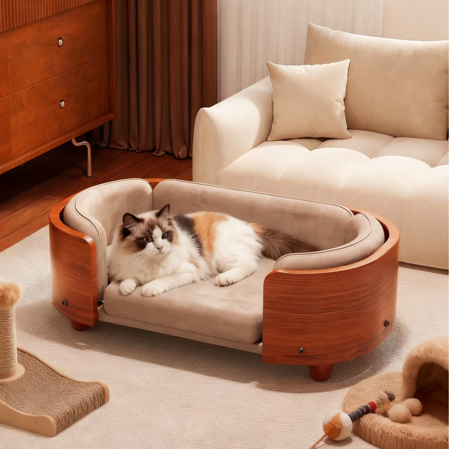 Solid Wood Pet Sofa Cat Bed Dog Bed Small Dog Pet Nest Washable All-Season Use
