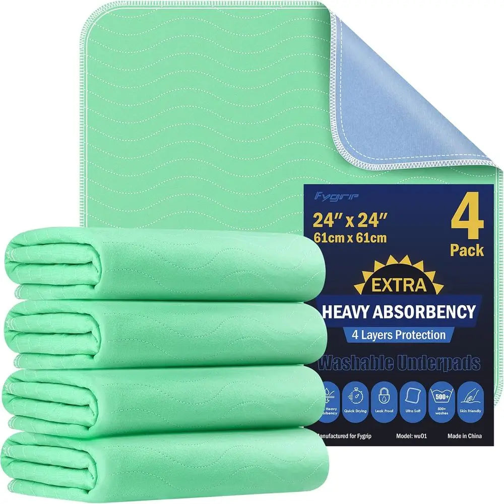 4 Pack 24 x 24 Extra Heavy Absorbency Washable Underpads, Nursing Pads Incontinence Bed Pads, Reusable Washable Pee Pads for Dog