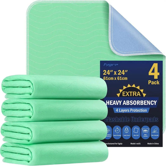 4 Pack 24 x 24 Extra Heavy Absorbency Washable Underpads, Nursing Pads Incontinence Bed Pads, Reusable Washable Pee Pads for Dog