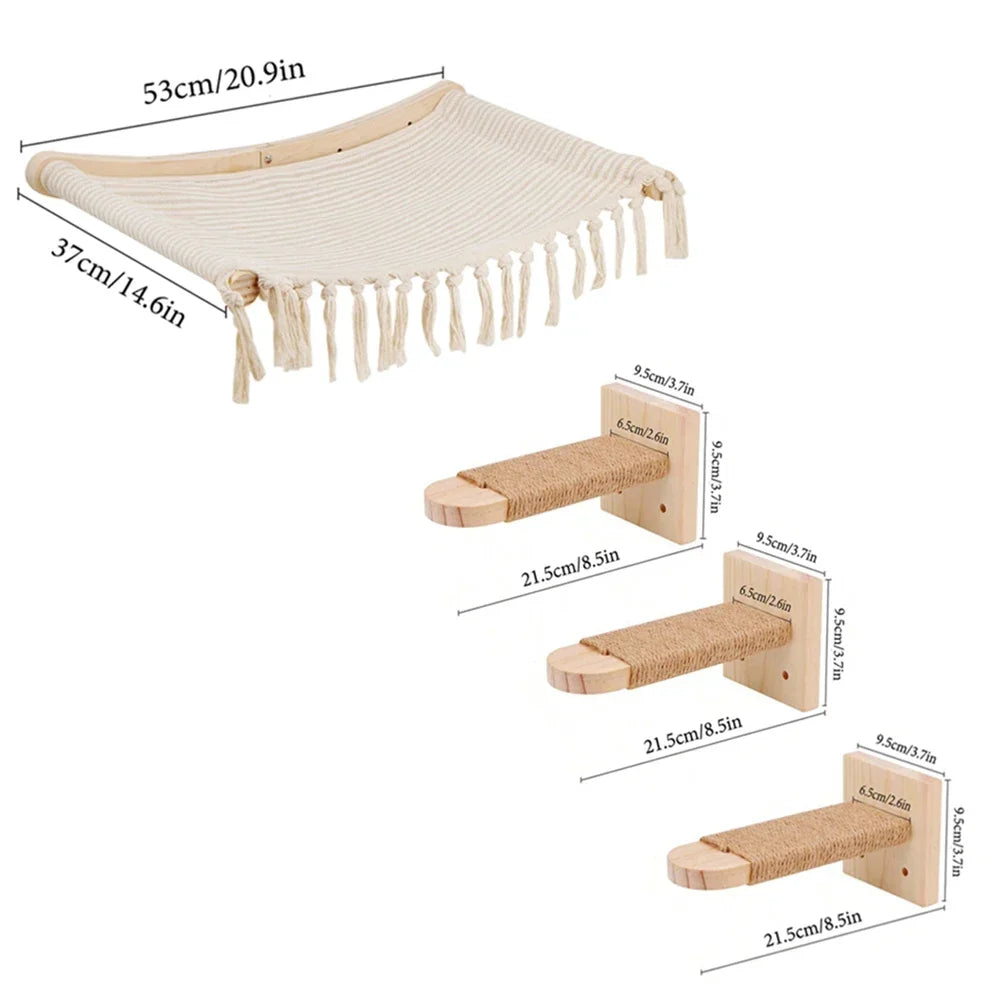 Cat Wall Shelves Climbing Systems Large Cat Furniture Shelf Set Wall Hanging Mounted Hammock Sisal Scratching Perch Bed Ladder