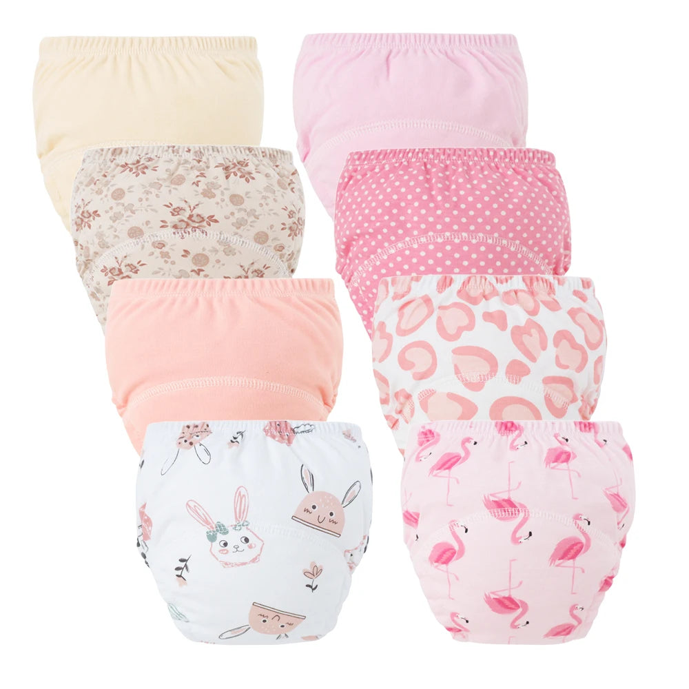 8pcs Baby Training Pants Diaper Cloth Nappies Reusable Washable Underwear for Boys & Girls Toddler Shorts Infant