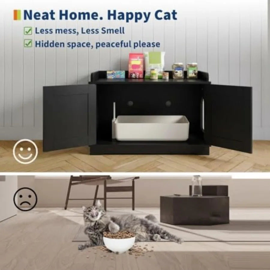 Cat Litter Box Enclosure Furniture Wooden Hidden Litter Box Cabinet Dog Proof Cat Washroom Kitty House with Vent Door