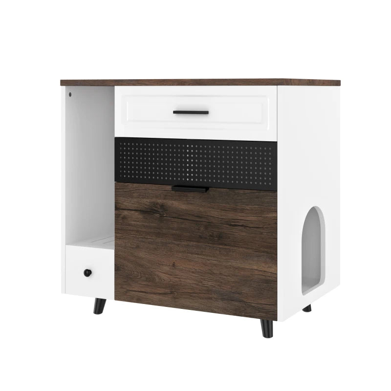 Cat Litter Box Enclosure, Indoor Hidden Cat Litter Box Furniture with 2 Drawers and Door, Cat House End Table for Living room