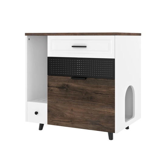 Cat Litter Box Enclosure, Indoor Hidden Cat Litter Box Furniture with 2 Drawers and Door, Cat House End Table for Living room