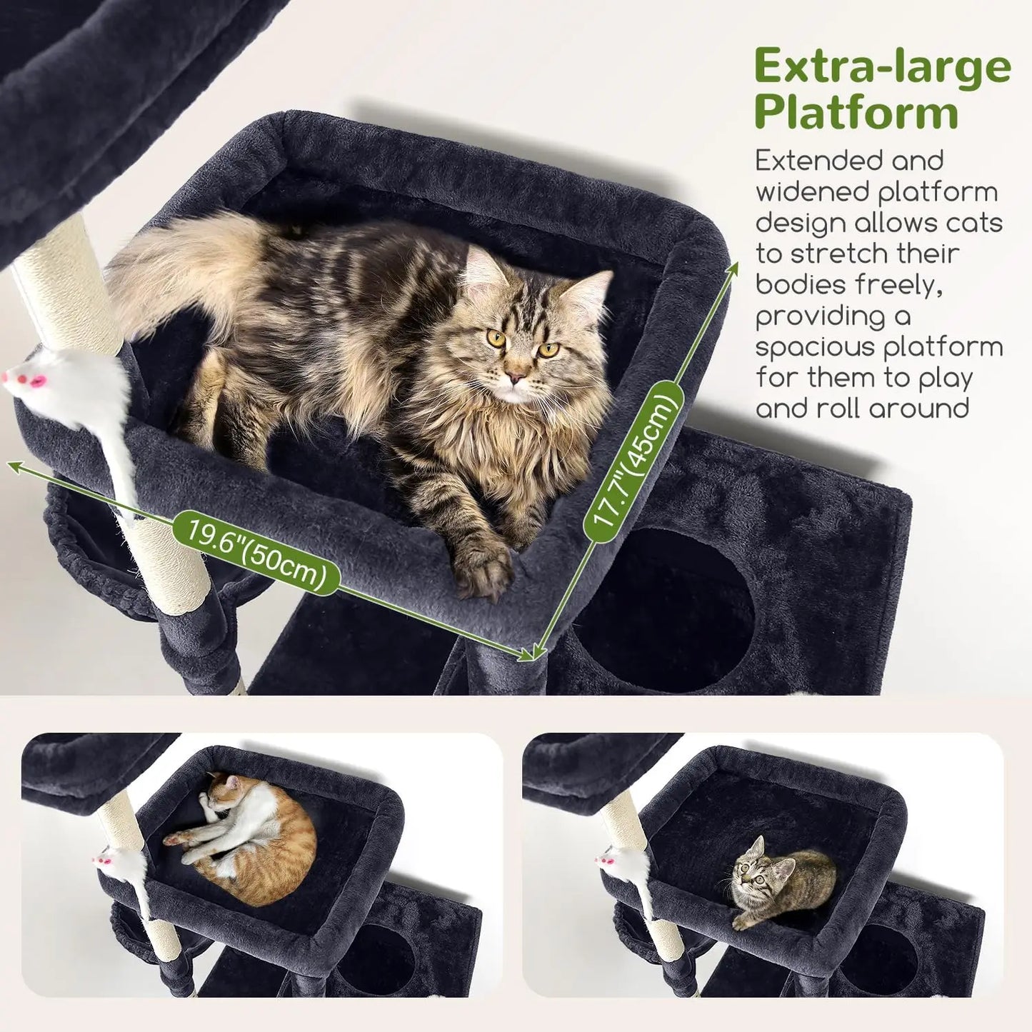 81" Cat Tower for Large Cats, Heavy Duty Cat Tree with 3 Condos, 8 Scratching Posts, Dark Grey