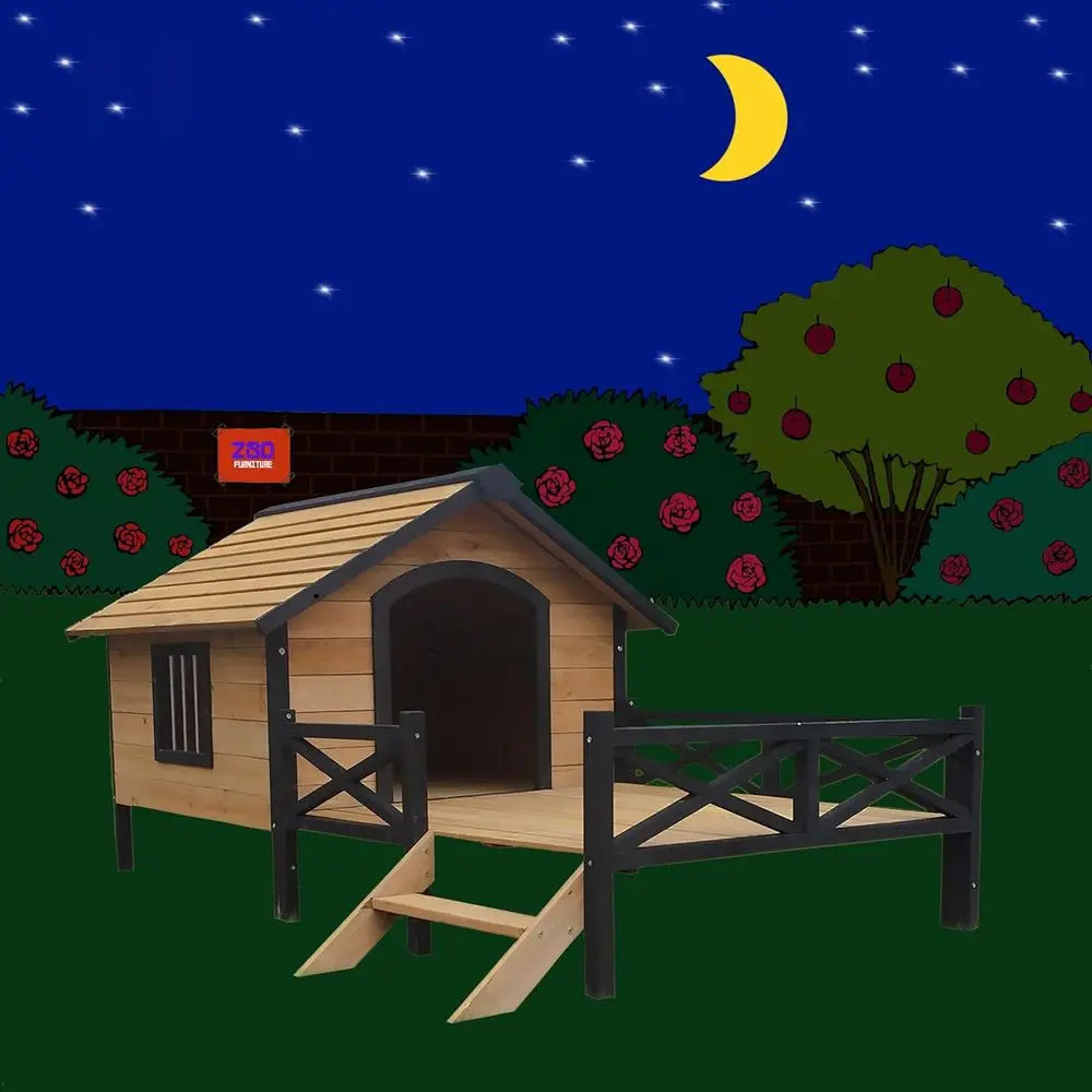 Spacious Wooden Dog Cabin with Porch - Outdoor Dog House Style
