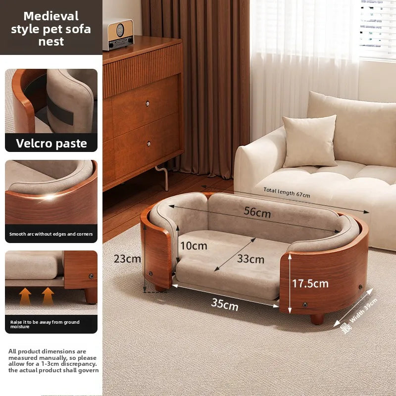 Solid Wood Pet Sofa Cat Bed Dog Bed Small Dog Pet Nest Washable All-Season Use